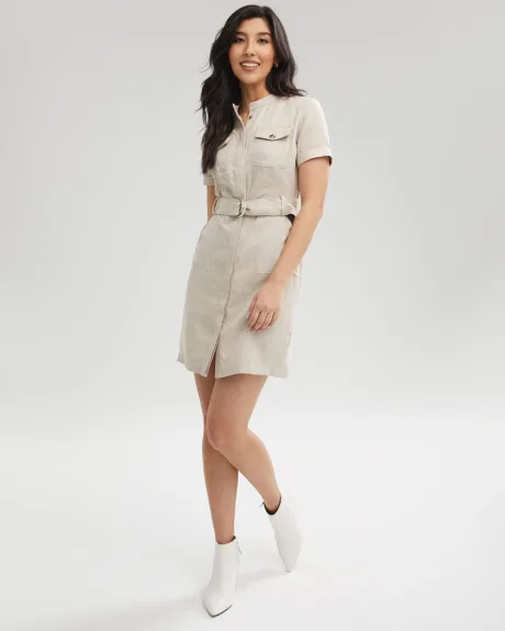 Crew Neck Shirtdress with Removable Belt