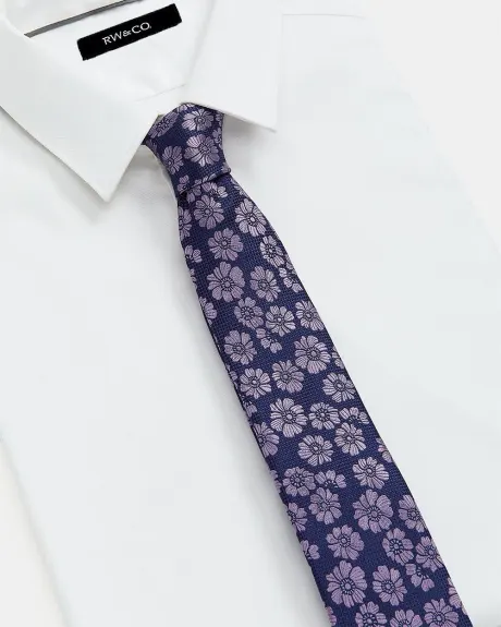 Cravate Régulière Violet à Motif de Fleurs Roses