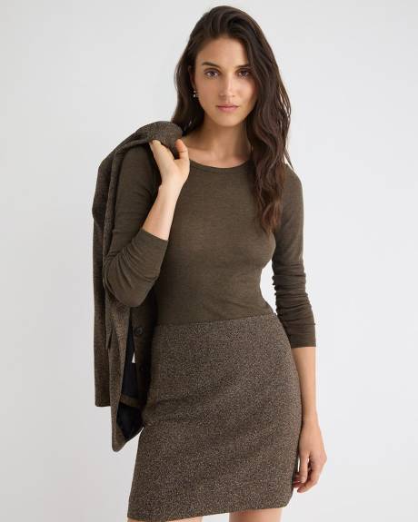 Haut en Mélange de Laine à Manches Longues et Col Dégagé