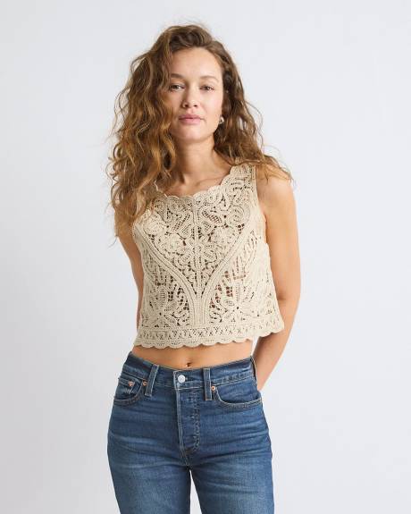 Haut Crochet&eacute; Sans Manches &agrave; Col Rond