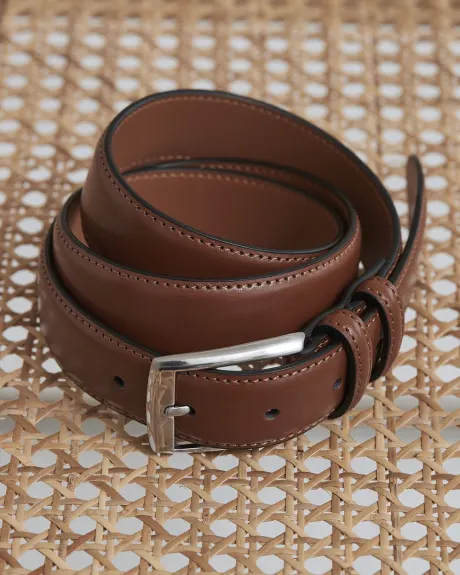 Double Loop Leather Belt with Square Buckle