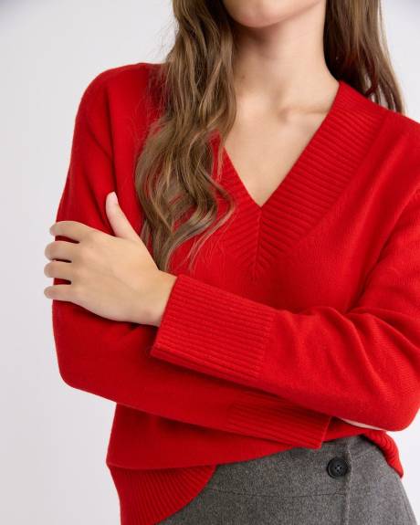 Long-Sleeve V-Neck Merino-Blend Sweater