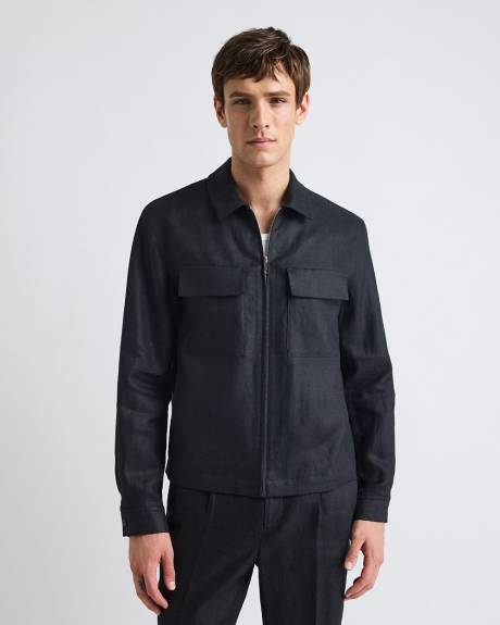 Linen Jacket with Flap Pockets at Chest