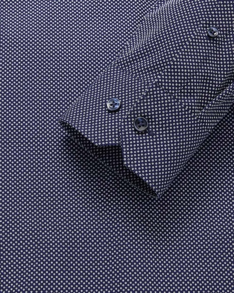 Slim Fit Navy Dress Shirt with Geometric Pattern