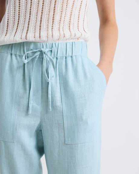 Pantalon Jogger en Lin &agrave; Taille Mi-Haute et Jambe Fusel&eacute;e