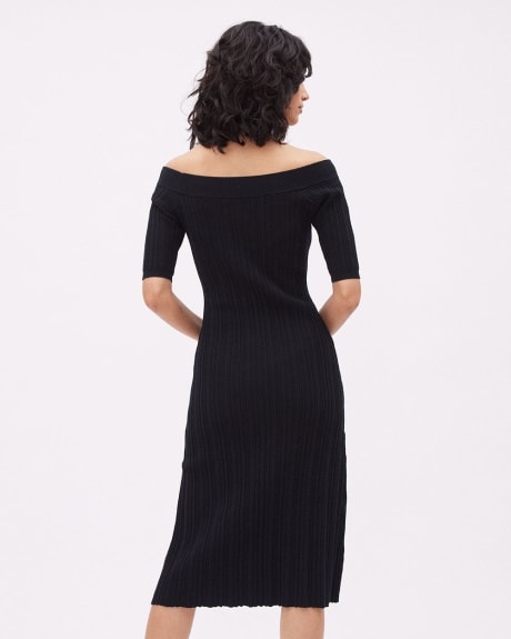 Off-the-Shoulder Fitted Ribbed Dress