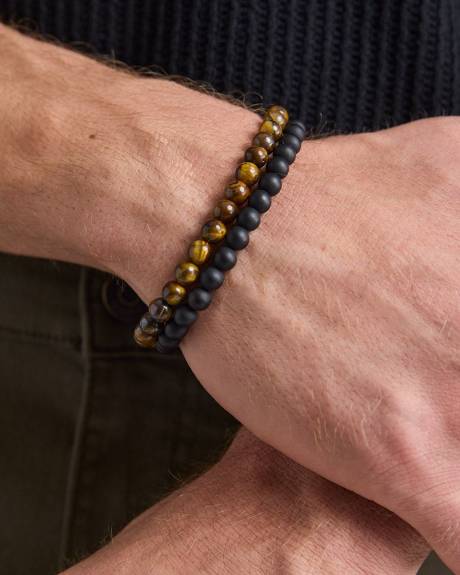 Tiger Eye Beaded Bracelets - Set of 2