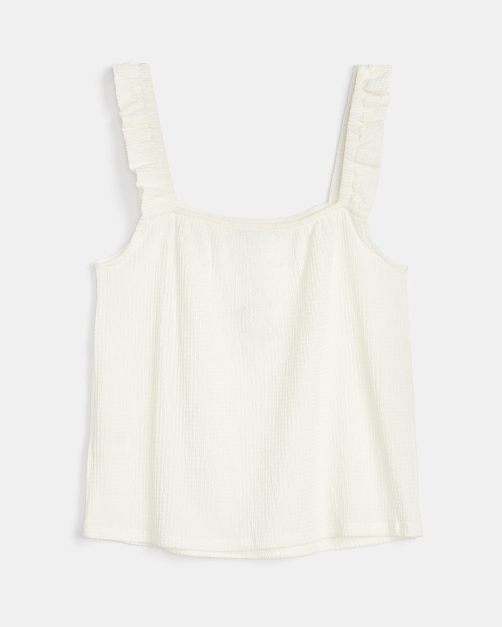 Square-Neck Blistered Tank Top with Frilly Straps