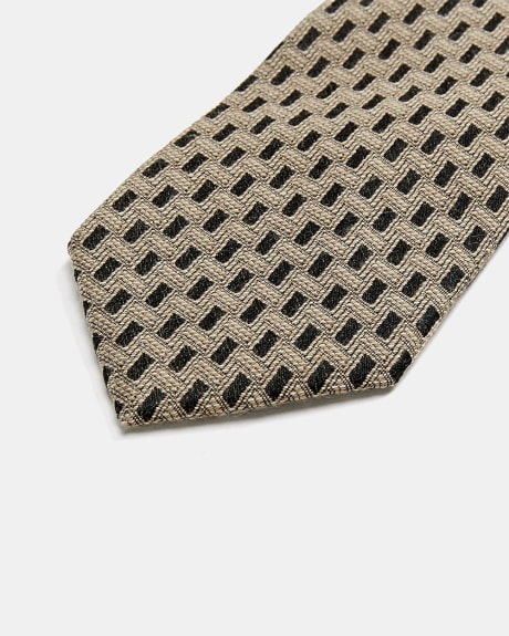 Regular Beige Tie with Brown Rectangle Pattern