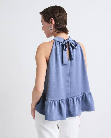 Blouse Sans Manches &agrave; Col Licou en Satin