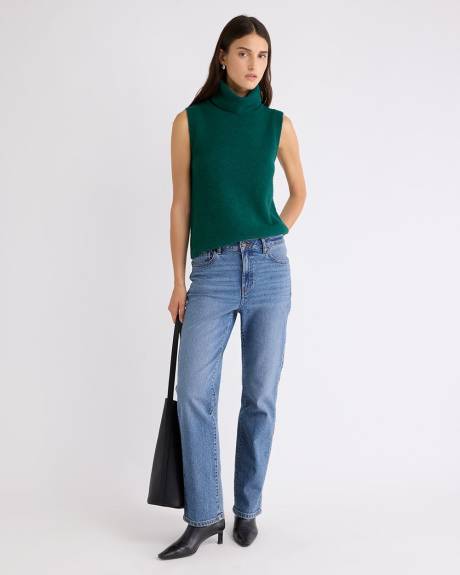 Veste Sans Manches à Col Roulé en Tricot Pelucheux