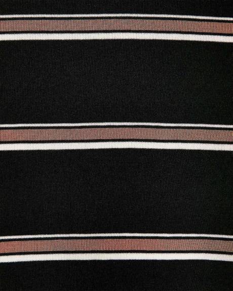 Striped Elbow-Sleeve Crew-Neck Fitted Tee