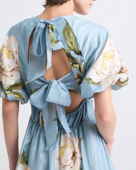 Robe Mini &agrave; Manches Courtes Bouffantes et Col Rond