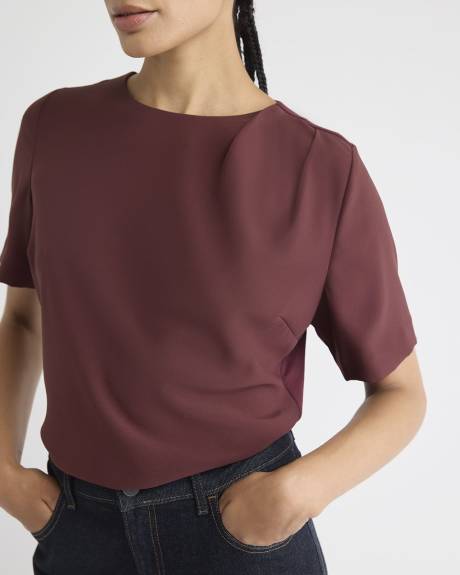 Blouse Bimatière à Manches Courtes et Col Rond
