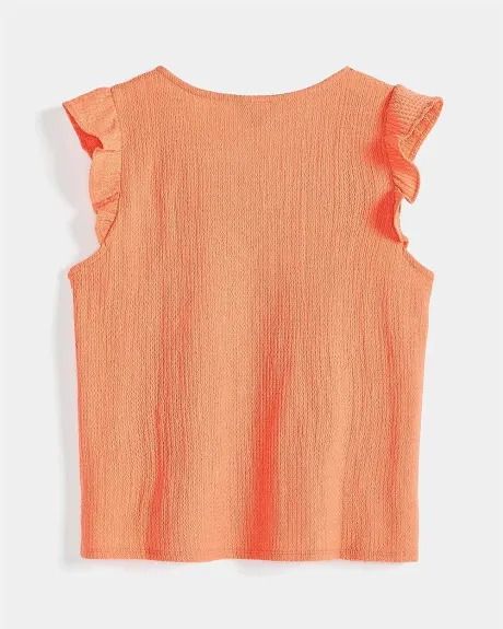 V-Neck Blistered Crop Top with Frills