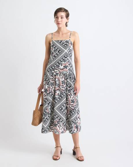 Sleeveless Square-Neck Midi Dress with Drop Waist