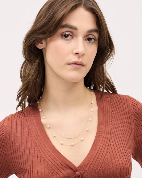 Collier D&eacute;licat &agrave; Cha&icirc;ne Double avec Perles d'Eau Douce