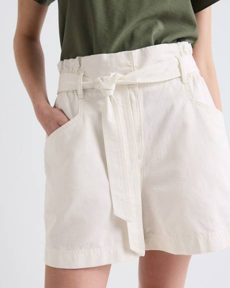 Short en Coton &agrave; Taille Tr&egrave;s Haute avec Ceinture