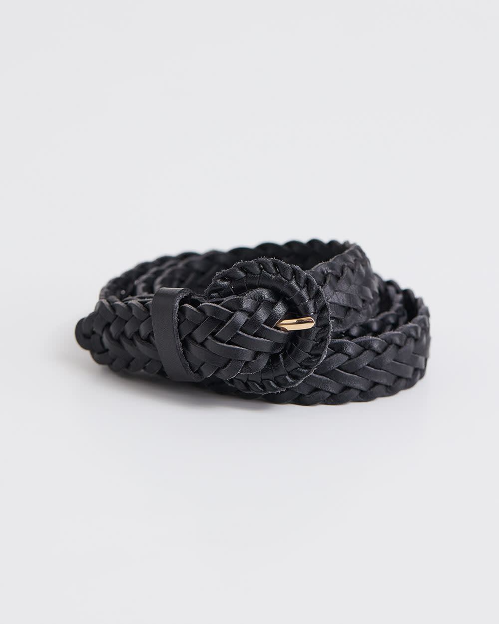 Braided Leather Belt with Half-Moon Buckle