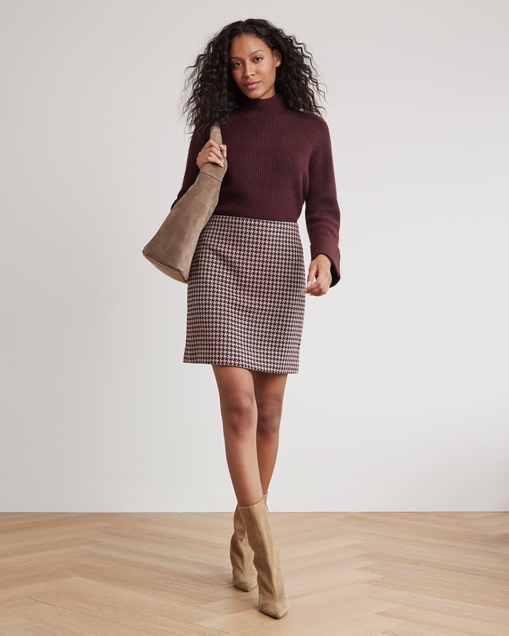 High-Rise Short Houndstooth Wool Skirt