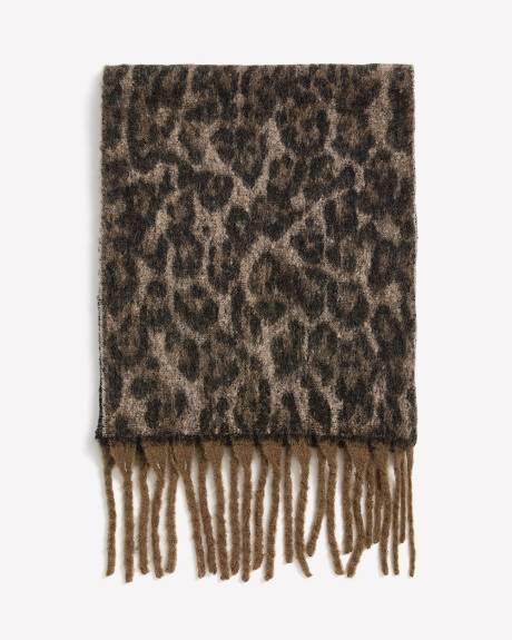 Leopard-Print Scarf with Fringes