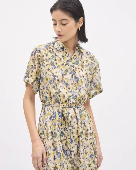 Robe Boutonn&eacute;e en Mousseline &agrave; Manches Courtes et Col Chemisier