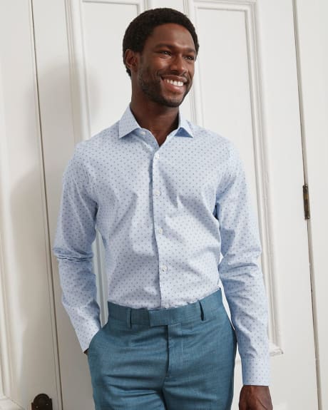 Tailored Fit Blue Dress Shirt with Geometric Pattern
