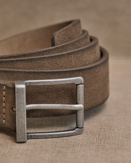 Brown Suede Belt with Square Buckle