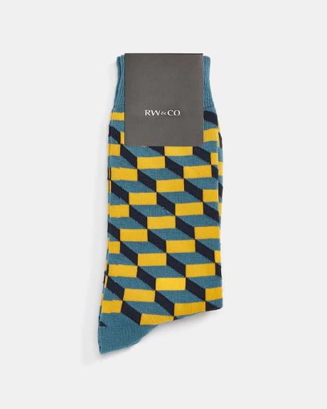 Blue and Yellow Geometric Socks
