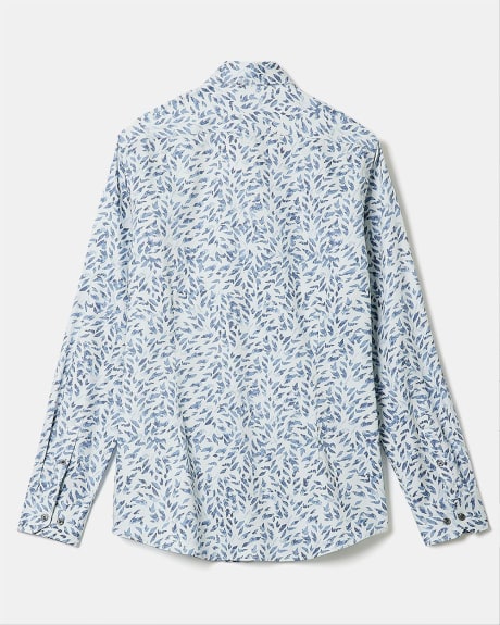 Slim-Fit Dress Shirt with Blue Floral Pattern