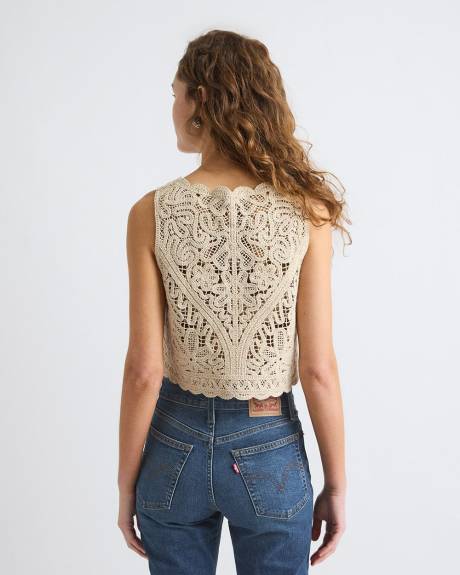 Haut Crochet&eacute; Sans Manches &agrave; Col Rond