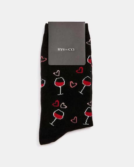 Heart and Wine Glass Black Socks