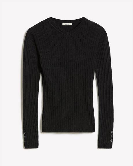 Pull &agrave; Manches Longues avec Boutons et Col V