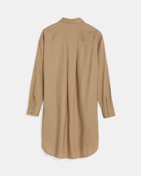 Linen Blend Long-Sleeve Button-Down Shirt Dress