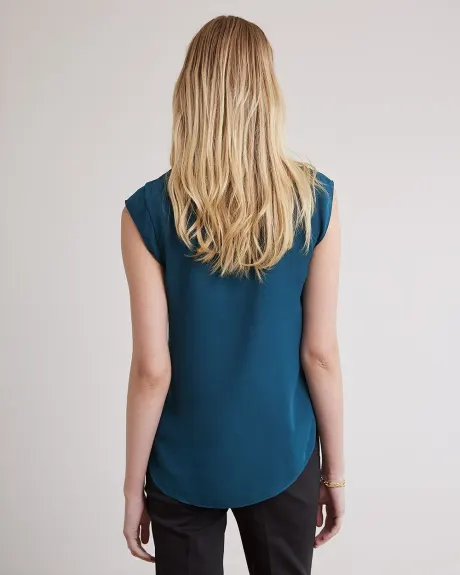 Solid Silky Crepe Cap Sleeve Blouse