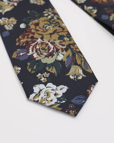 Navy Regular Tie with Floral Pattern