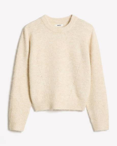 Pull à Manches Longues et Col Rond en Tricot Pelucheux