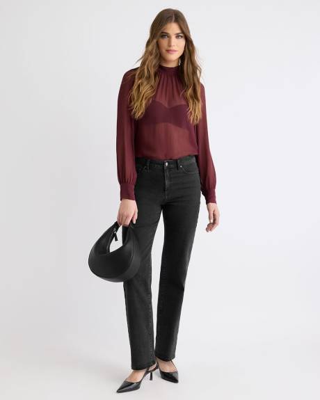 Blouse Popover en Mousseline à Manches Longues