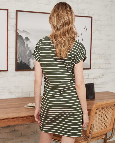 Striped Shift Dress with Elastic Cuff Extended Shoulders