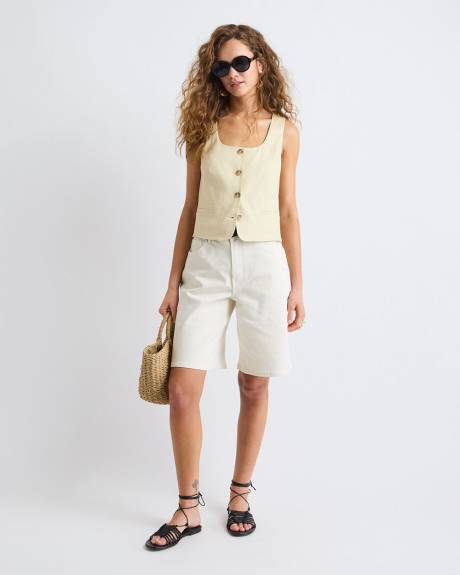 High-Rise Cream Denim Bermuda