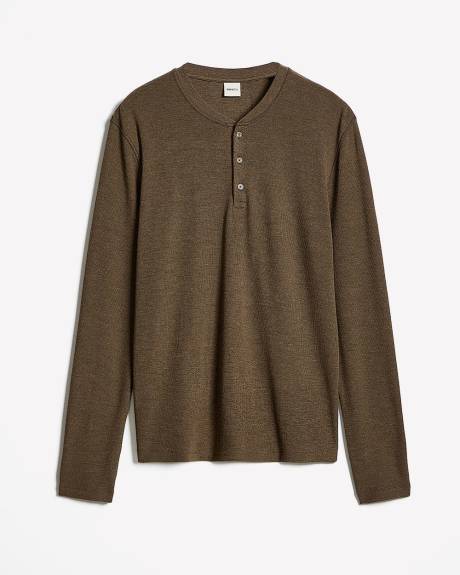 Long-Sleeve Henley Waffled Tee