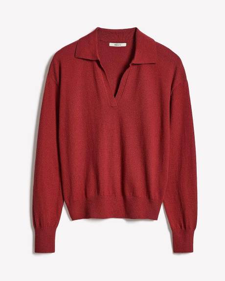 Wool-Blend Long-Sleeve Polo Sweater