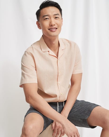 Relaxed Fit Short Sleeve Linen Shirt with Camp Collar