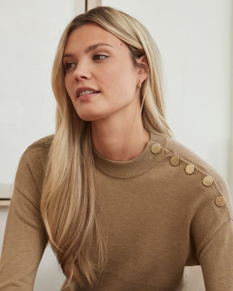 Plaited Military Pullover with Shoulder Buttons