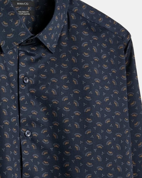 Tailored Fit Printed Navy Dress Shirt