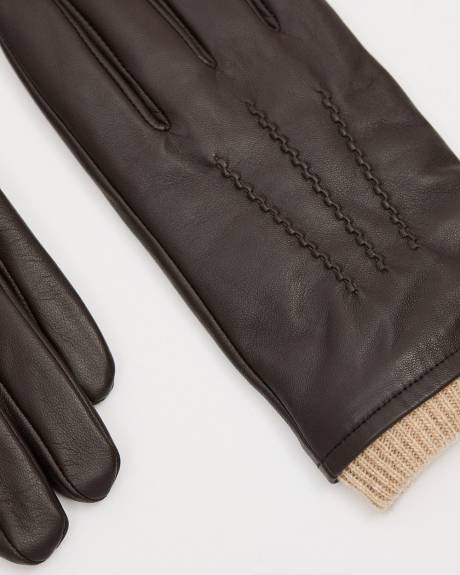 Gants en Cuir avec Manchettes C&ocirc;tel&eacute;es