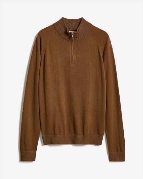 Pull à Col Montant à Demi-Zip et Manches Longues
