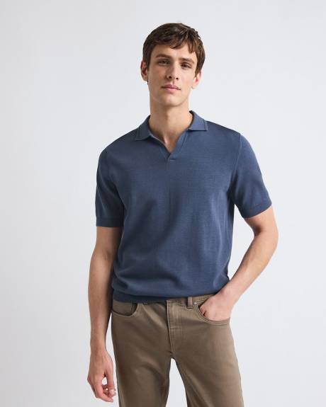 Cotton Short-Sleeve Polo with Johnny Collar
