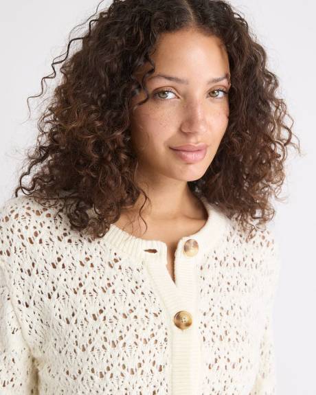 Cardigan Court à Manches Longues en Mailles de Fantaisie