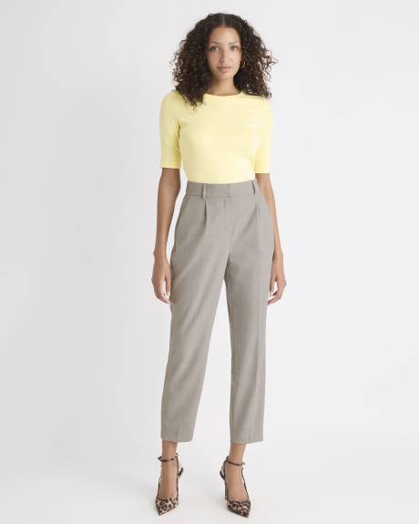 T-Shirt Ajusté à Manches aux Coudes et Col Rond